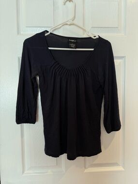 Black Gathered Scoop-Neck Women's Top